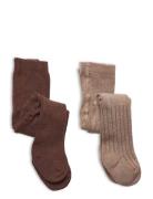 Wool Stocking - Rib 2-Pack Sukkahousut Brown Minymo