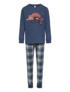 Pajama Placment Check Pyjamasetti Pyjama Blue Lindex