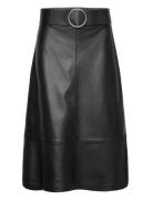 Leather-Effect Midi-Skirt With Belt Polvipituinen Hame Black Mango