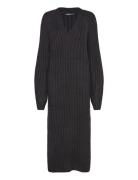 V-Neck Knitted Dress Polvipituinen Mekko Black Gina Tricot