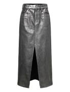 Long Foil Denim Skirt Polvipituinen Hame Black Mango
