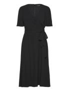 Belted Georgette Dress Polvipituinen Mekko Black Lauren Ralph Lauren