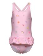 Swimsuit W. Skirt, Aop Uimapuku Uima-asut Pink Color Kids