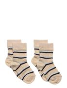 2 Pack Thin Striped Socks Sukat Beige FUB