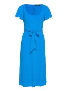 Belted Crepe Flutter-Sleeve Dress Polvipituinen Mekko Blue Lauren Ralp...