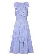 Striped Cotton Broadcloth Surplice Dress Polvipituinen Mekko Blue Laur...