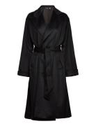 Peak-Lapel Wool-Blend Wrap Coat Outerwear Coats Winter Coats Black Pol...