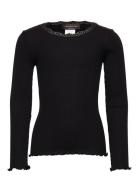 Beatha Silk T-Shirt W/ Lace Tops T-shirts Long-sleeved T-shirts Black ...