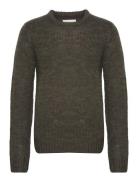 Structured Knit Tops Knitwear Round Necks Khaki Green Revolution