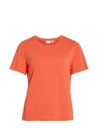Vimodala O-Neck S/S Top/Su Tops T-shirts & Tops Short-sleeved Orange V...