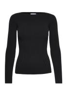 Iconic Rib Open-Neck Sweater Ls Tops Knitwear Jumpers Black Calvin Kle...