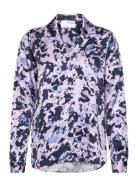 Slfaronia Ls Aop Satin Shirt B Tops Shirts Long-sleeved Purple Selecte...