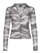 Longsleeve Mesh Top Tops Blouses Long-sleeved Grey Gina Tricot