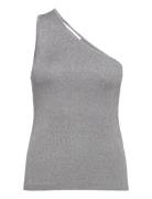 Slflura Lurex Shoulder Knit Top Tops T-shirts & Tops Sleeveless Grey S...