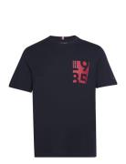 Chest Print Tee Tops T-shirts Short-sleeved Navy Tommy Hilfiger