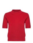 Perkins-Neck Short-Sleeved Sweater Tops Knitwear Jumpers Red Mango