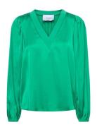 Msselva V-Neck Blouse Tops Blouses Long-sleeved Green Minus