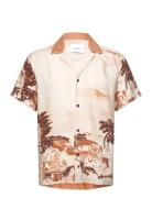 Coastal Aop Ss Shirt Tops Shirts Short-sleeved Cream Les Deux