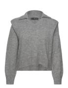 Polo-Neck Sweater With Shoulder Pads Tops Knitwear Jumpers Grey Mango