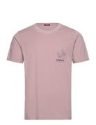 Indigo Flower Slim Tee Tops T-shirts Short-sleeved Pink Denham