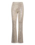 Sequin Flared Trousers Bottoms Trousers Flared Beige Mango