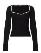 Contrast Knitted Top Tops T-shirts & Tops Long-sleeved Black Gina Tric...