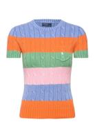 Striped Cable Short-Sleeve Sweater Tops Knitwear Jumpers Multi/pattern...
