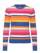 Striped Cable Cotton Crewneck Sweater Tops Knitwear Jumpers Multi/patt...