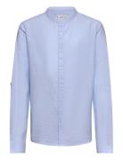 Regular-Fit Mao-Collar Linen Shirt Tops Shirts Long-sleeved Shirts Blu...