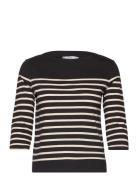 Striped Boat-Neck T-Shirt Tops Knitwear Jumpers Black Mango