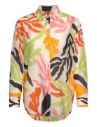 Rel Palm Print Cot Silk Shirt Tops Shirts Long-sleeved Multi/patterned...