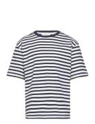 Striped Cotton T-Shirt Tops T-shirts Short-sleeved Navy Mango
