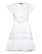 Lace-Trim Jersey Flutter-Sleeve Dress Lyhyt Mekko White Lauren Ralph L...