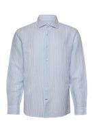 Slim Fit Striped Linen Shirt Tops Shirts Casual Blue Mango