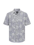 Onscaiden Ss Reg Hawaii Aop Linen Noos Tops Shirts Short-sleeved Blue ...