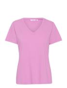 Crnaia Deep V-Neck T-Shirt Tops T-shirts & Tops Short-sleeved Pink Cre...