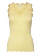 Silk Top W/ Lace Tops T-shirts & Tops Sleeveless Yellow Rosemunde