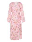 Drawstring L/S Midi Dress Polvipituinen Mekko Pink Bubbleroom