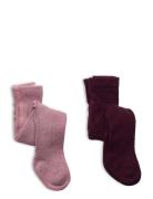 Wool Stocking - Rib 2-Pack Sukkahousut Pink Minymo