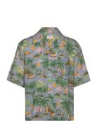 Rel Viscose Hawaii Print Ss Shirt Tops Shirts Short-sleeved Blue GANT