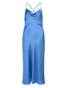 Objsateen S/L Midi Dress A Fair Div Maksimekko Juhlamekko Blue Object
