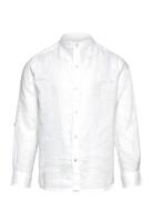 Regular-Fit Mao-Collar Linen Shirt Tops Shirts Long-sleeved Shirts Whi...