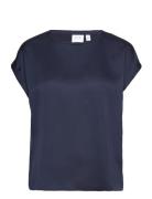 Viellette S/S Satin Top - Noos Tops T-shirts & Tops Short-sleeved Navy...