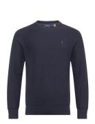 Textured Cotton Crewneck Sweater Tops Knitwear Round Necks Navy Polo R...