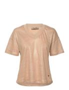 Casa V-Ss Foil Tee Tops T-shirts & Tops Short-sleeved Beige MOS MOSH