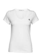 Ck Embroidery Stretch V-Neck Tops T-shirts & Tops Short-sleeved White ...