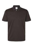 Slhfave Zip Ss Polo B Tops Polos Short-sleeved Brown Selected Homme