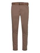 Slim Chino With Belt Bottoms Trousers Chinos Brown Tom Tailor