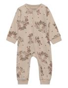 Nightsuit W/O Feet W.aop Pyjama Sie Jumpsuit Haalari Beige Fixoni