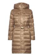 Belted Down Coat Topattu Pitkä Takki Gold Lauren Ralph Lauren